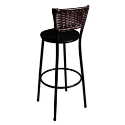 Banqueta Alta Hawaii Bistrô Encosto Junco Marrom Pintura Epóxi Aço Preto Assento Preto - 3