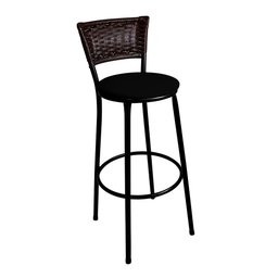 Banqueta Alta Hawaii Bistrô Encosto Junco Marrom Pintura Epóxi Aço Preto Assento Preto - 1