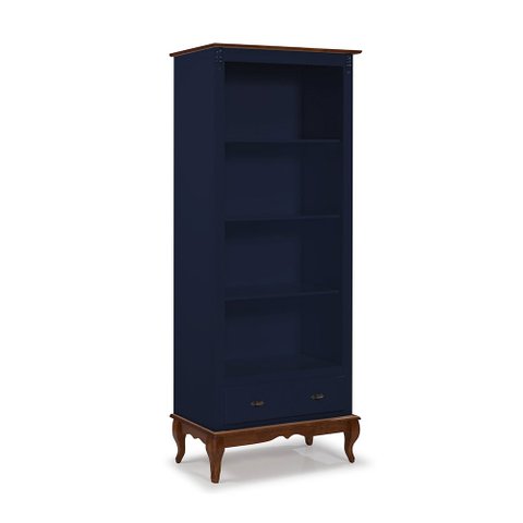 Estante para Livros 3 Prateleiras 1 Gaveta Pés Luis Xv 60201 Linz Móveis - Azul Petróleo/imbuia