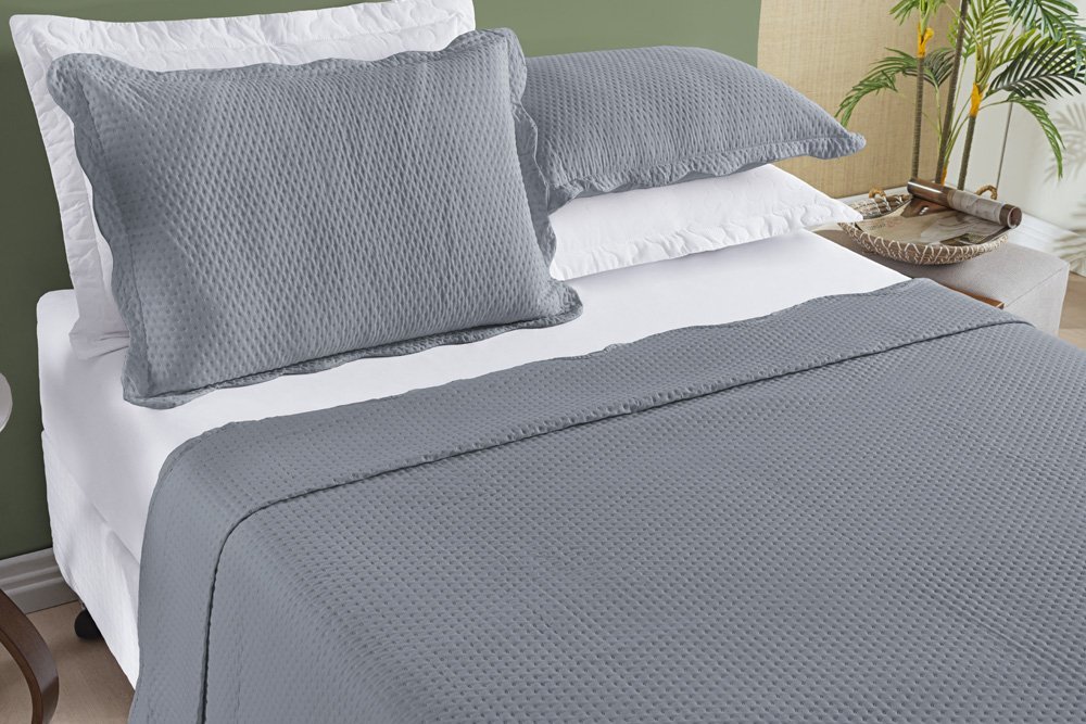 Roupa de Cama Casal Queen Size Belize Bordada 200 Fios:cinza ...