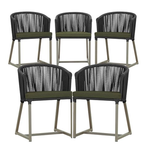 5 Cadeiras de Jantar Área Noronha em Alumínio com Pintura Fendi Corda Náutica E13 Trama Original