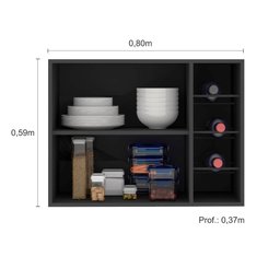 Armário Aéreo 80 cm 1 Porta Vidro Fumê com Adega Etna Poliman - 4