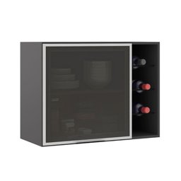 Armário Aéreo 80 cm 1 Porta Vidro Fumê com Adega Etna Poliman - 1
