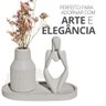 Kit 3 Peças Decoração Estátua Pensadora Garrafa Tubo Listrada e Bandeja Cinza - 5