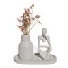 Kit 3 Peças Decoração Estátua Pensadora Garrafa Tubo Listrada e Bandeja Cinza - 1