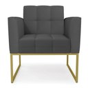 Ver imagem 3 de Poltrona Sala Decorativa Elisa Pé de Aço Lateral Dourado Sintético Grafite D03 - D’Rossi