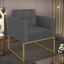 Ver imagem 1 de Poltrona Sala Decorativa Elisa Pé de Aço Lateral Dourado Sintético Grafite D03 - D’Rossi