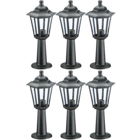 6 Balizadores Luminárias de Chão Muro 44x18cm Preto Colonial Termoplástico Grega Dital