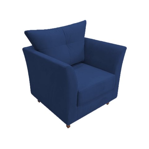Poltrona Decorativa Isis Suede Azul Marinho Pés Madeira Mz Decor