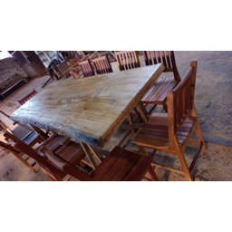 Conjunto Mesa de Tronco Borda Orgânica com Pés de Ferro e Cadeiras Rústicas 10 Lugares - 5