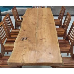 Conjunto Mesa de Tronco Borda Orgânica com Pés de Ferro e Cadeiras Rústicas 10 Lugares - 2