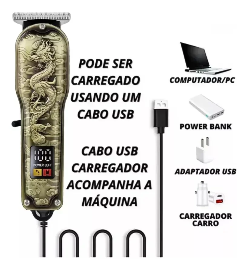 Super Kit Maquina Cortar Cabelo Profissional sem Fio Usb - 11
