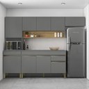 Ver imagem 1 de Armário de Cozinha Completa 150 com Balcão com Tampo 9 Portas Madrid - Freijó/gris