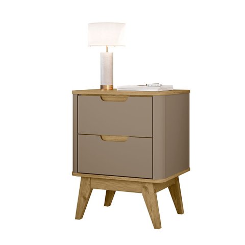 Mesa de Cabeceira Vicenza com 2 Gavetas e Pés de Madeira Maciça