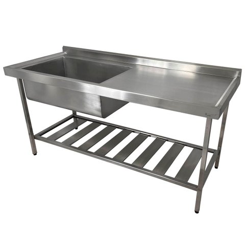 Pia Aço Inox Industrial 160x70x90 cm Cuba Grande Cubão Esquerda Nortinox