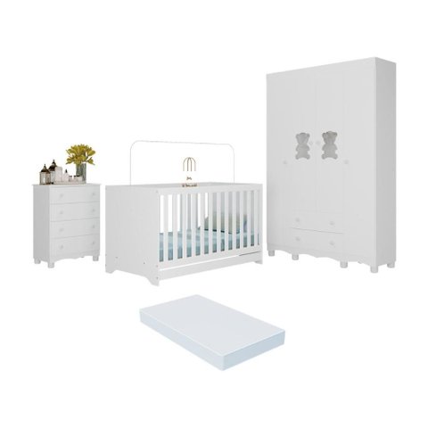 Quarto de Bebê Completo com Berço Americano 3 em 1 Colchão Ternura Multimóveis Mp4667 Branco