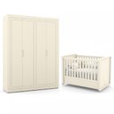 Ver imagem 1 de Jogo de Quarto Infantil Tutto New com Guarda Roupa 4 Portas e Berço Off White - Matic Móveis