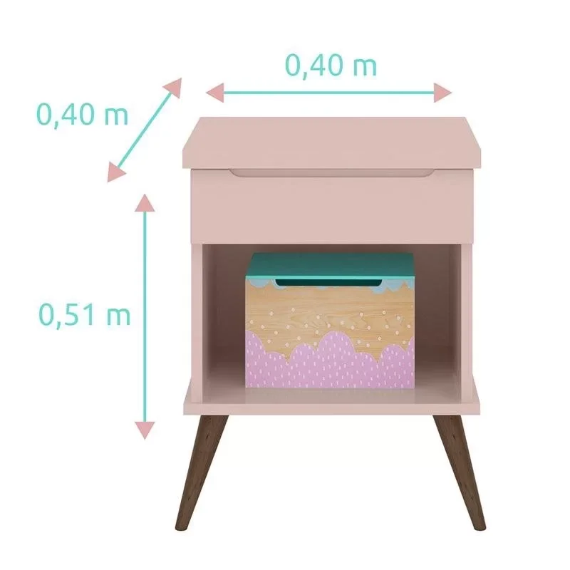 Mesa de Cabeceira Infantil Melinda 1 Gaveta Mdf Rosê - 2