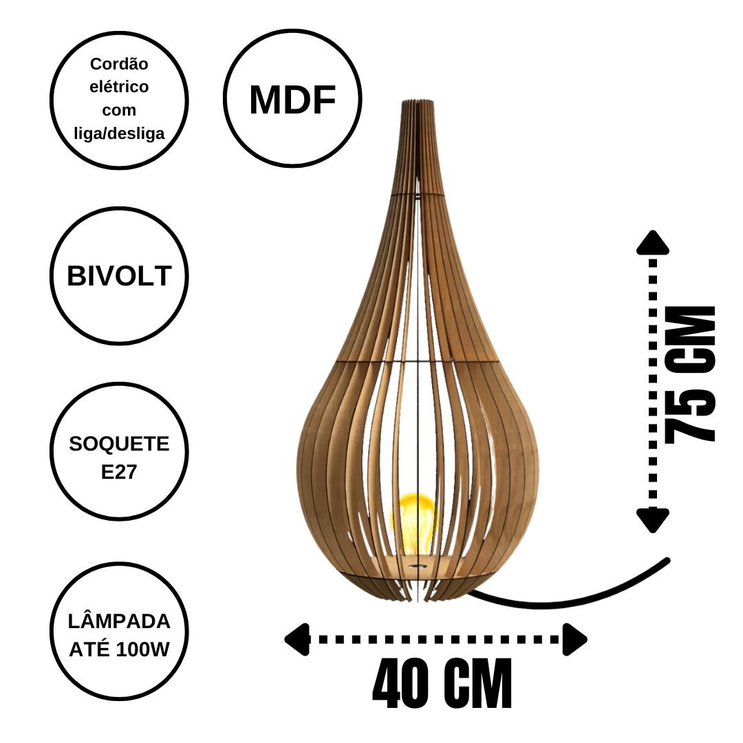 Abajur Grande de Chão CAPADÓCIA MDF Luminária -:MDF CRU/75x40cm - 6