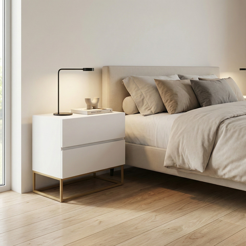 Mesa de Cabeceira Eros 60cm Base Dourado Mdf/mdp Mesinha Apoio Quarto Escritório Moderno:branco