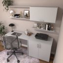 Ver imagem 1 de Escrivaninha Mesa Escritório com Armário Baixo e Aéreo com Chave Modular Conjuntocubos 170cm Cinza