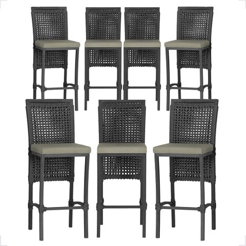 7 Banquetas em Alumínio Roma Preta Corda Náutica Tecido 8