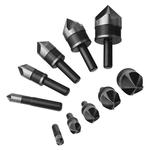 Jogo de Escareador 5 Pontas para Metal Madeira e Pvc 5 Peças Haste 1/4 Pol Chanfrador de Furos Furad