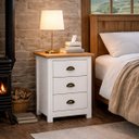 Ver imagem 2 de Mesa de Cabeceira Madeira Maciça Mesinha Apoio 3 Gaveta Boho:branco