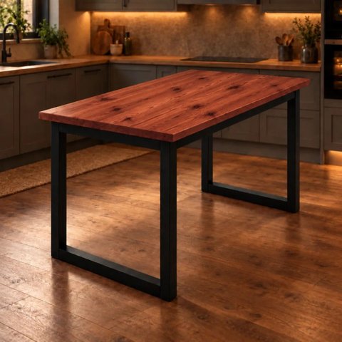 Mesa de Jantar Reforçada Industrial 140x80cm Tampo Vermelho Pés Preto