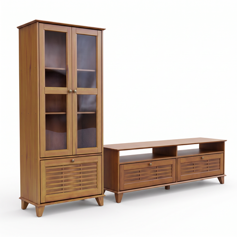 Conjunto Sala Cristaleira Lux 3 Portas + Rack TV Lux 2 Portas Ipê