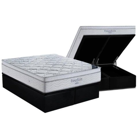 Cama Box Baú King: Colchão Molas Ensacadas Ortobom SuperPocket Freedom + Base CRC Suede Black(
