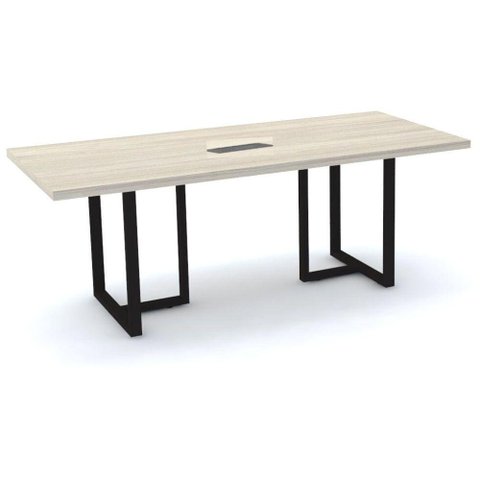 Mesa de Reunião com Caixa de Tomada 200 x 90 cm Pé Tubular PE40 MDP Nogueira CasaBlanca Base Preta