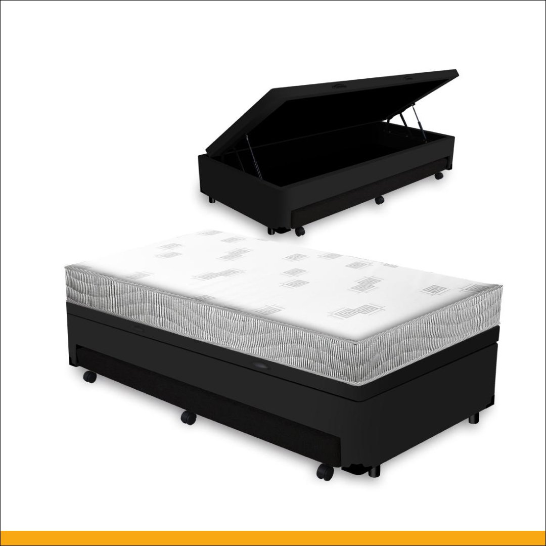 Cama Box Baú e Auxiliar Solteiro + Colchão de Espuma D23 Ortobom Light Liso 88 Cm - 2