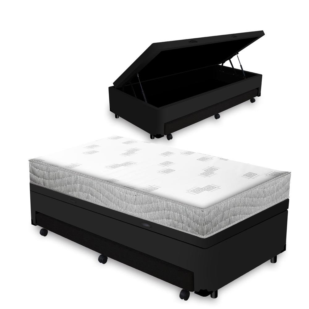 Cama Box Baú e Auxiliar Solteiro + Colchão de Espuma D23 Ortobom Light Liso 88 Cm - 1