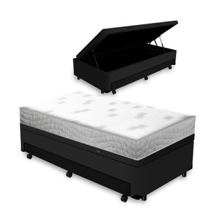 Cama Box Baú e Auxiliar Solteiro + Colchão de Espuma D23 Ortobom Light Liso 88 Cm