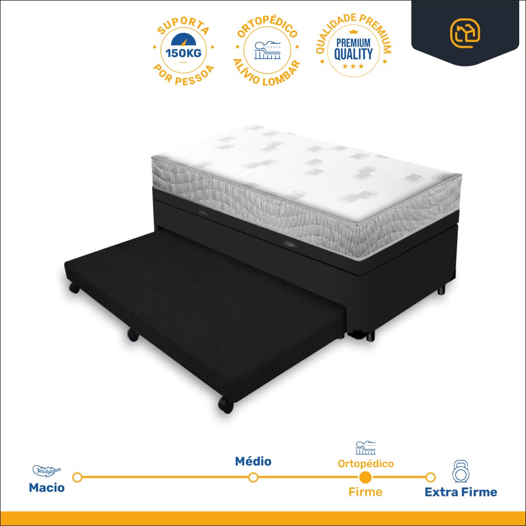 Cama Box Baú e Auxiliar Solteiro + Colchão de Espuma D23 Ortobom Light Liso 88 Cm - 3