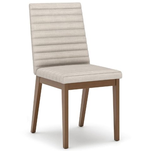 Cadeira Jantar Estofada Pé Madeira Kit 4 Liora Linho Bege H02 - Mpozenato