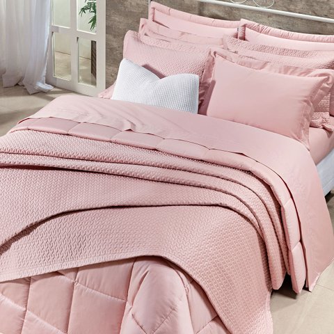 Kit Colcha King 400 Fios Egípcio 100% Algodão Rosa 3 Peças