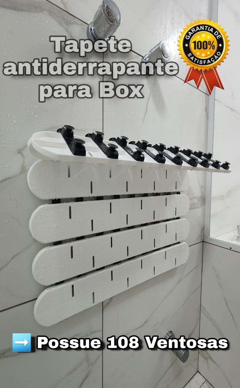 Tapete Banheiro Estrado Antiderrapante Com 108 Ventosas:Branco - 3