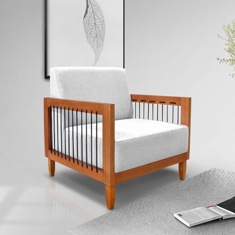 Poltrona Sala de Estar Pés Madeira Maciça Corda Náutica Preta 75cm Manila Linho Cinza Rústico G63 - 