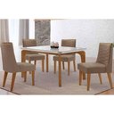 Ver imagem 1 de Conjunto: Mesa Sala Jantar Londrina C/ Tampo Madeirado C/ Vidro Canto Curvo 120x80cm 4 Cadeiras