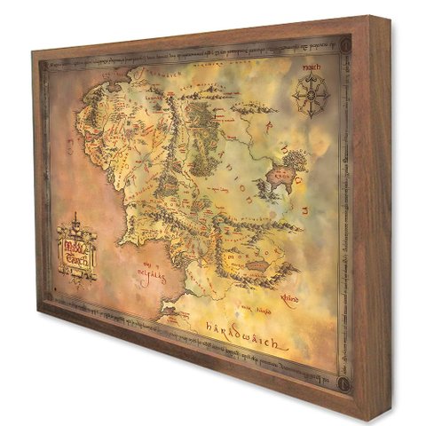 Quadro Decorativo Mapa Senhor Dos Anéis em Moldura Caixa Tacolado Moldura Caixa Alta 4,5cm Madeira C