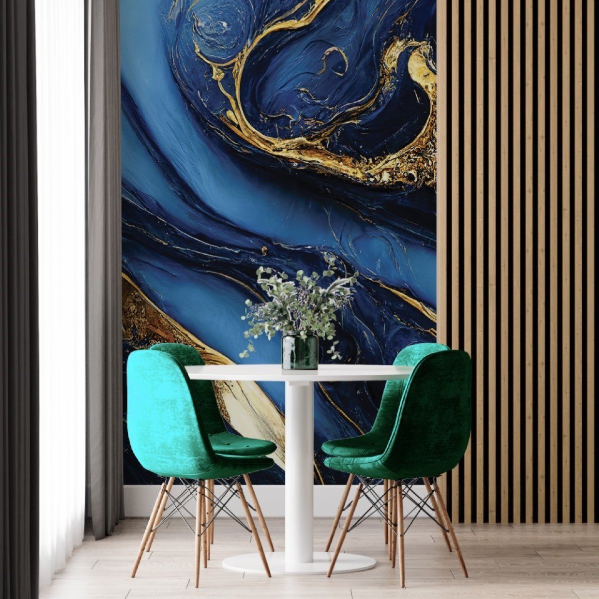 Papel de Parede Painel 3D Mármore Azul com Dourado 2M Revestimento Pedra Requinte Auto Colante - 2