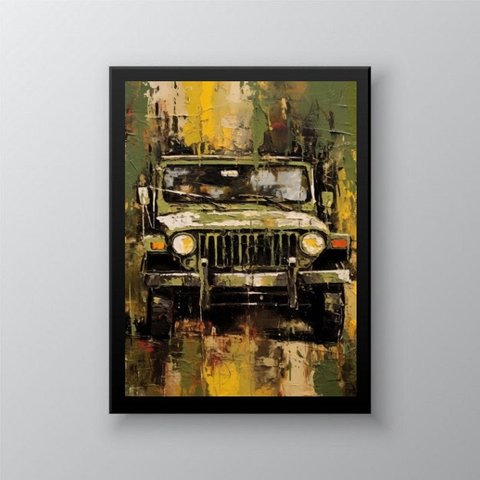 Quadro Decorativo Abstrato Jeep 24x18cm - com Vidro:moldura Branca