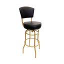 Ver imagem 1 de Banqueta Alta Bar Giratória com Encosto Cor Dourado Fosco Assento Preto Poltronas do Sul 618