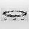 Quadro Foi por Amor Coroa de Espinhos Jesus Preto e Branco - Kit 3 Telas - 1