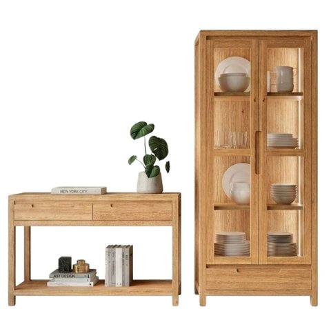 Cristaleira 1554n e Aparador 1551n Madeira Macica Taeda Rustico Claro Festra