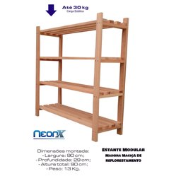 Estante Modular 4 Prateleiras Madeira 90x90x29 Cm Neonx sem Pintura - 3