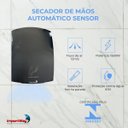Ver imagem 3 de 2 Secadores de Mãos Automático 12 m/S Elétrico 1500W Sensor para Banheiro Preto Importway Iwsma-12Pt