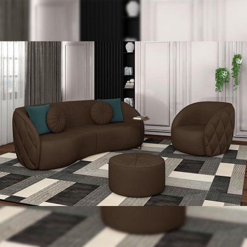 Sofá 3 Lugares para Sala Living Olimpo 240 Cm M03 Couríssimo Marrom - Lyam Decor